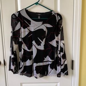 Alfani PM blouse. Grey and black with red.
